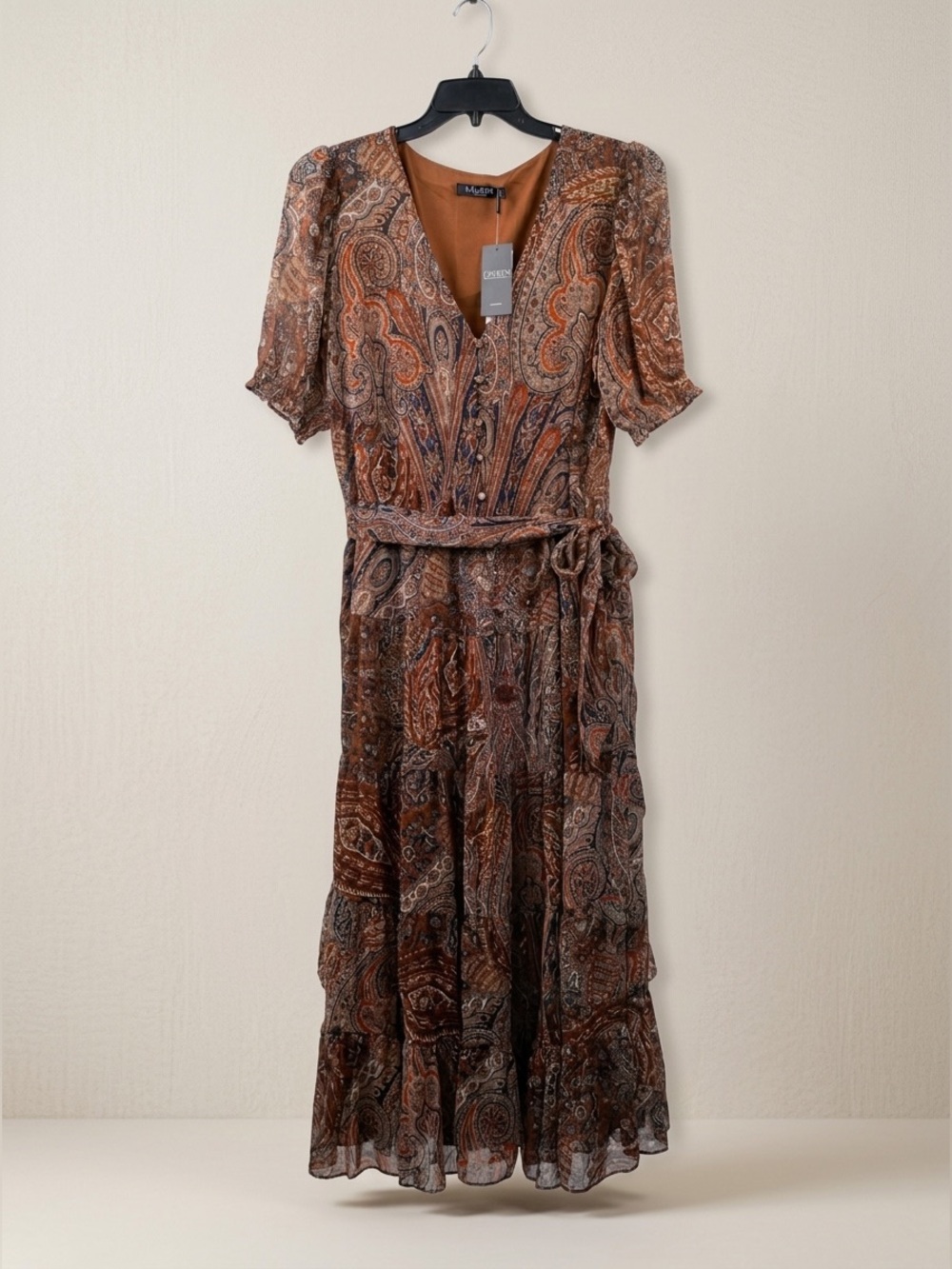 Lauren Ralph Lauren Paisley Print Belted Crinkle Georgette Dress- Size 18W